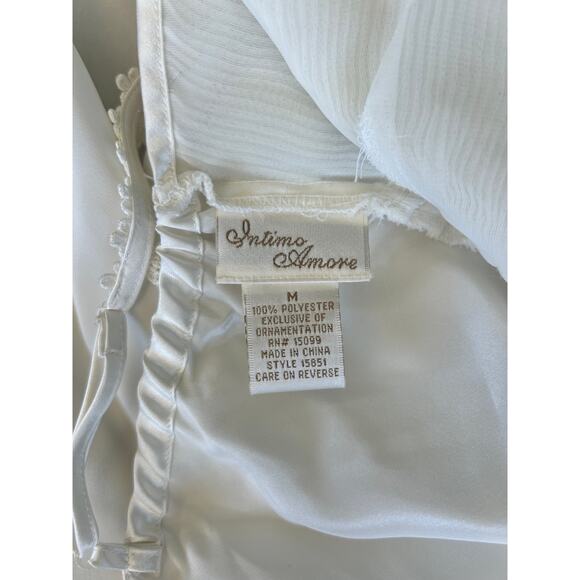 NWOT Vintage Intimo Amore Chemise Sleepwear Silky Lace Design Tie Back White M - Picture 5 of 5